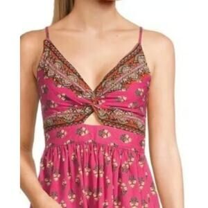 Vintage Y2K Angie Pink Boho Floral Twist Knot Peplum Camisole Festival Large